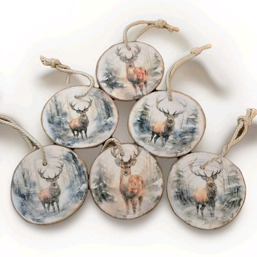 Wooden stag baubles wood - 6,