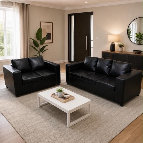 Black faux leather sofa - sofa,