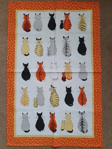 Cat tea towel cats waiting - cats, in