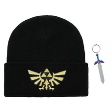 Legend of Zelda Triforce Knit Beanie and Master Sword Keychain