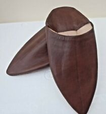 UNISEX MOROCCAN LEATHER POINTED BACKLESS MULES / SLIPPERS * BROWN * ALL SIZES