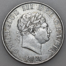 1818 GEORGE III SILVER HALFCROWN, BRITISH COIN,  VF