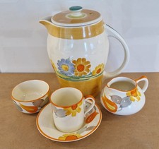 Vintage 1930's Susie Cooper Coffee Pot, Cream Jug, Sugar Bowl, 1 Cup & Saucer. 