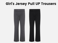 Girls Jersey School Black Grey Straight Stretch Uniform Easy Pull-Up Trousers|UK