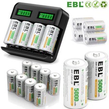 EBL Lot 5000mAh/10000mAh C D Size Cell Ni-MH Rechargeable Batteries 1.2V