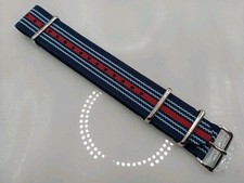 New Quality 22mm Elasticated Woven Nylon Blue & Red Divers Watch Strap L181