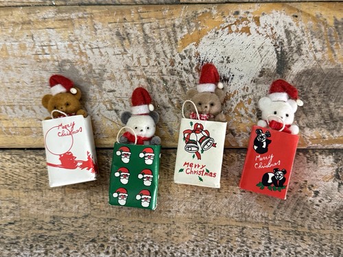 Vintage christmas flocked bear - vintage,