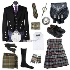 Men's Scottish Prince Charlie Wedding Kilt Outfit 13 Pcs Set In 50+ Tartans