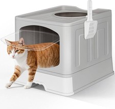 Petslucent Enclosed Cat Litter Box Hooded Cat Litter Tray Litter Mat & Scoop