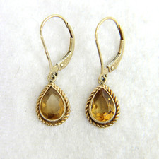 9ct Gold Citrine Leverback Drop Earrings