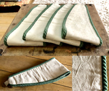 Regency Style Curtain Tie-Backs; x2 Pairs. IVORY Damask With GREEN Rope Edging