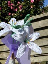 5 Stems Mystery Crochet Forever Flower Bouquet Lily Rose Daisy Sunflower Etc.
