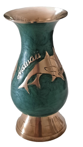 Vintage brass vase dolphins - vintage,