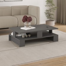 MANSU Modern Coffee Table with Open Storage Shelf – Rectangular Living Room Tabl