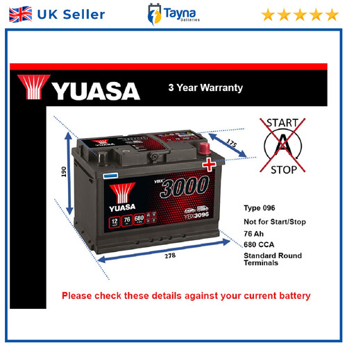 Car battery ybx3096 yuasa 096 - battery,