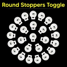 White Round Single Hole Spring Cord Locks End Toggles for Drawstrings Secure