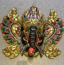 Vintage X-  large Bali Elephant Barong Mask 65cm – Hand-Carved Gilt Wall Tribal