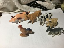 PIG, BULL, COW, LAMB, DONKEY & CHICKEN FIGURES/TOYS - 6pcs