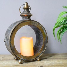 Morrocan Round Lantern Antique Tabletop Rustic Metal Glass Orinental Home Decor