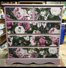  Chest Of Drawers In Pink With Floral Fronted Drawers Crystal Handles solid pine