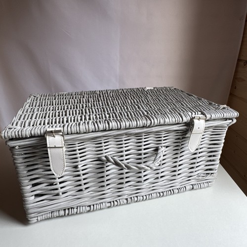 Grey wicker hamper basket - grey,