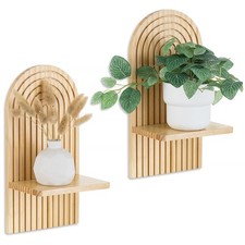 Walasis Boho Wooden Wall Shelves Small Hanging Shelf for Plants & Candles