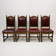 4 Old Charm Dining Chairs Red Studded Leather Light Oak Frames FREE UK Delivery*