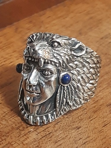Mens 925 silver ring bear - 925,