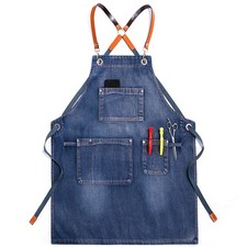 Chef Barber Cafe Home Garden Workwear Unisex Denim Apron Pockets Baking Cooking