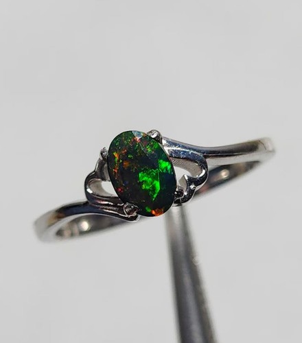 Natural black opal ring with - black,