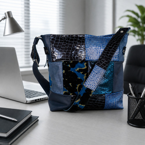 Blue leather large shoulder - blue,