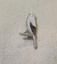 Vintage White Budgerigar Enamel Brooch In Excellent Used Condition