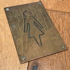 Original Vintage Brass  Retro Ladies Restroom Toilet Door Sign - (CD4)
