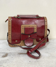 Burgundy Faux Leather Satchel NEW UNUSED Bow Detail Whimsical Rockabilly