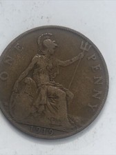 1919 George V One Penny Coin UK Britain Circulated Coin VGC