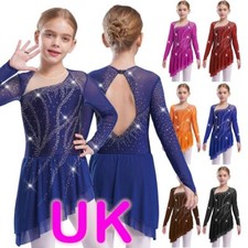 UK Kid Girls Figure Skating Lyrical Dance Dress Figure Ice Skating Leotard Dress