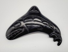 Haida Argillite Carved Killer Whale Pendant Pin Unknown Artist