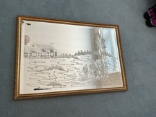 Vintage Quality Mirror Etched Horses Ploughing Ornate Gold Frame 81X55 CM 7.6 KG