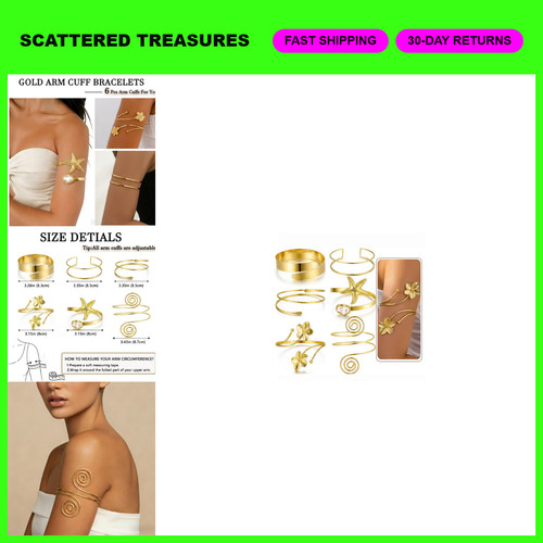 6pcs gold arm cuff bracelets - 6pcs,