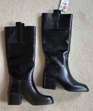 Zara Black Leather Pull Up Boots, Size UK 4, EUR 37 NEW