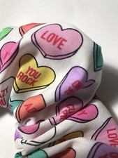 Handmade Hair Scrunchie Cotton Old Time Love Hearts Sweets Print Bobble