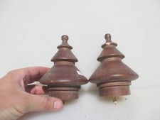 Vintage Wooden Finials Tops Curtain Pole Ends Antique Old Wood Mounts