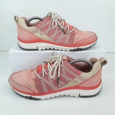 Clarks Trainers Womens 7 D Trigenic Pink Leather Lace Up Flat Comfort Casual