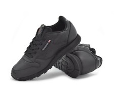 Reebok Classic Leather Junior Trainers Older Kids All Black Sneakers Uk 3 New