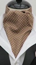 Mens Brown and Tan Pin Dot Cotton Ascot Cravat / Pocket Square