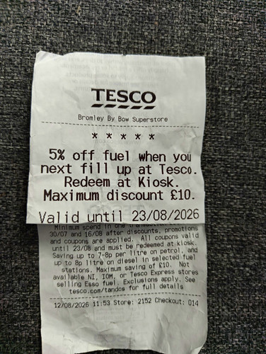 Tesco off fuel coupon - 5%,