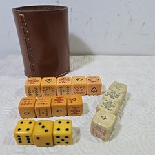 Vintage Retro Butterscotch Poker and Dice Collection with Leather Pouch Made Uk