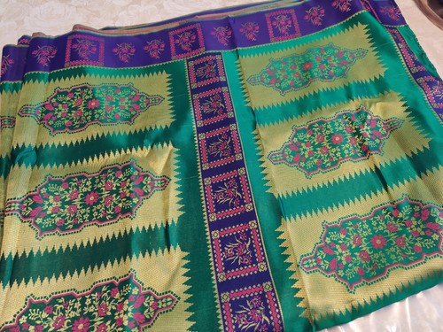 Green purple silk fabric - green,