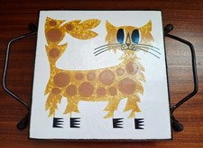 Fab Vintage Kenneth Townsend British Spikey Cat Menagerie No 18 Tile Trivet