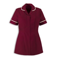 Alexandra HP298 Womens Classic Collar Nurses Tunic Burgundy with White Trim